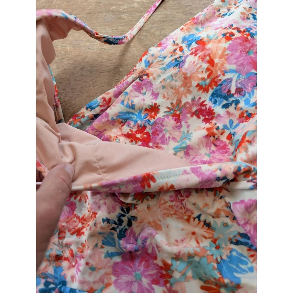 J. Crew Womens Floral Ruched Wrap Halter One Piece Swimsuit Multicolor medium M